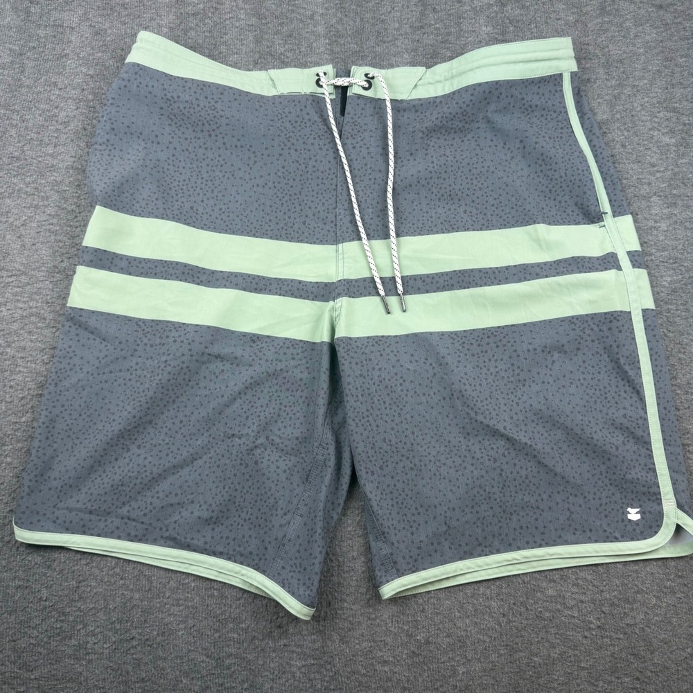 Jetty Board Shorts Men's 40 Gray Green Striped Dot Stretch Swim Trunks RN158050